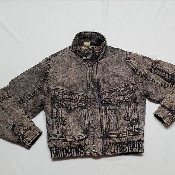 Vintage Other - Rare Vintage 80s New Wave Todays News Black Acid Wash Denim Puffer Jacket